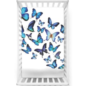 butterflies themed fitted mini crib sheets,portable mini crib sheets soft and breathable bed sheets-baby sheet for boys girls, 24“ x38“,sky blue black blue