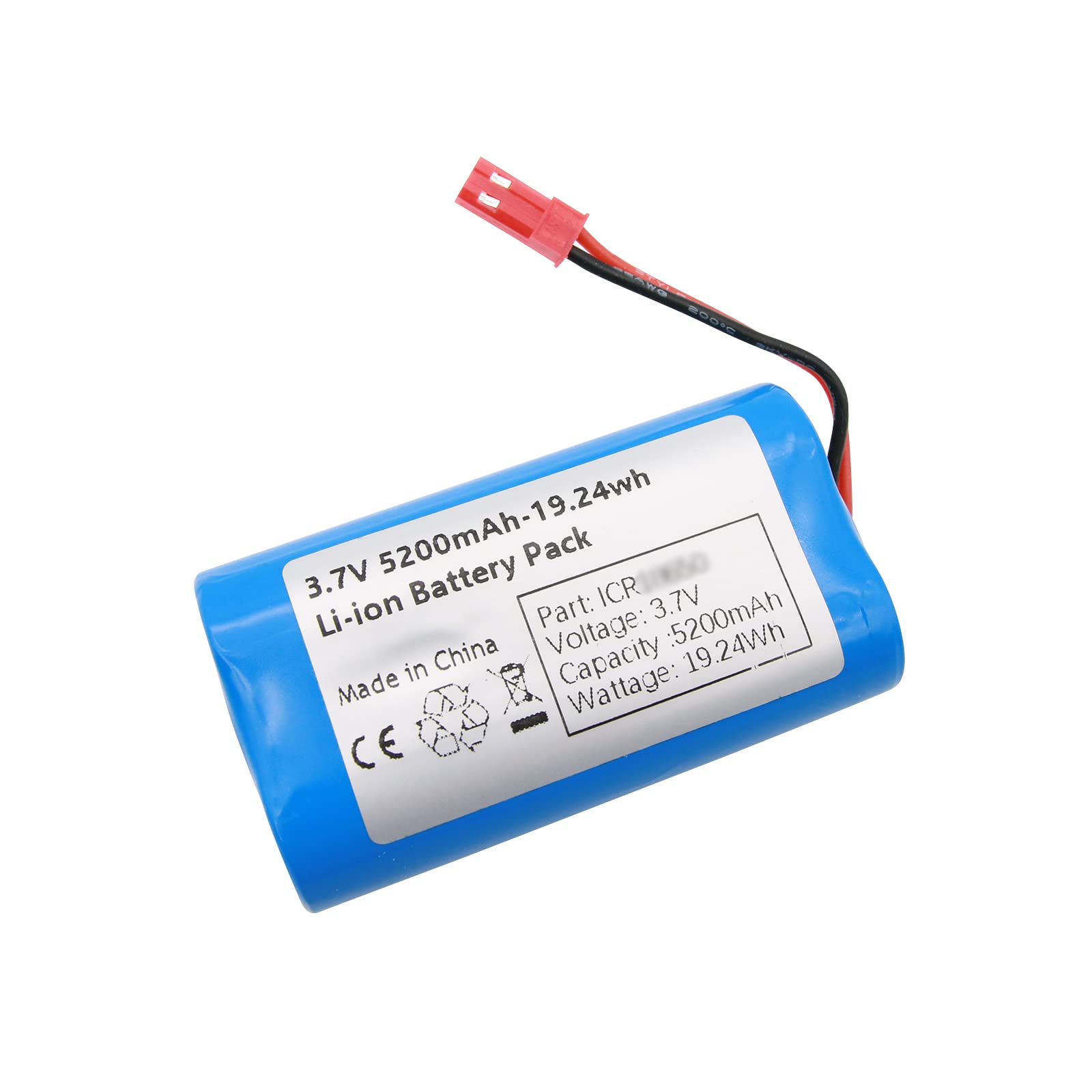 Qimoo 3.7V 5200mah Rechargeable Battery Pack Lithium Ion Batteries with JST-2P Connector for DIY Electronics Products, Toys, Lighting, Bluetooth Equipment…