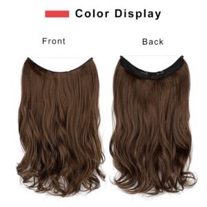 Halo Hair Extensions Thick Invisible Wire Hair Extension 5 Types Adjustable Headwidth Size Wavy Curly Long 18 Inches Hairpiece(Chocolate Brown)