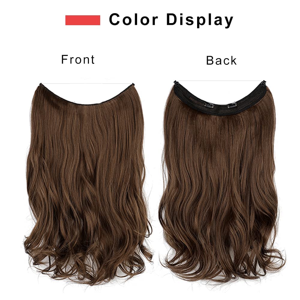 Halo Hair Extensions Thick Invisible Wire Hair Extension 5 Types Adjustable Headwidth Size Wavy Curly Long 18 Inches Hairpiece(Chocolate Brown)