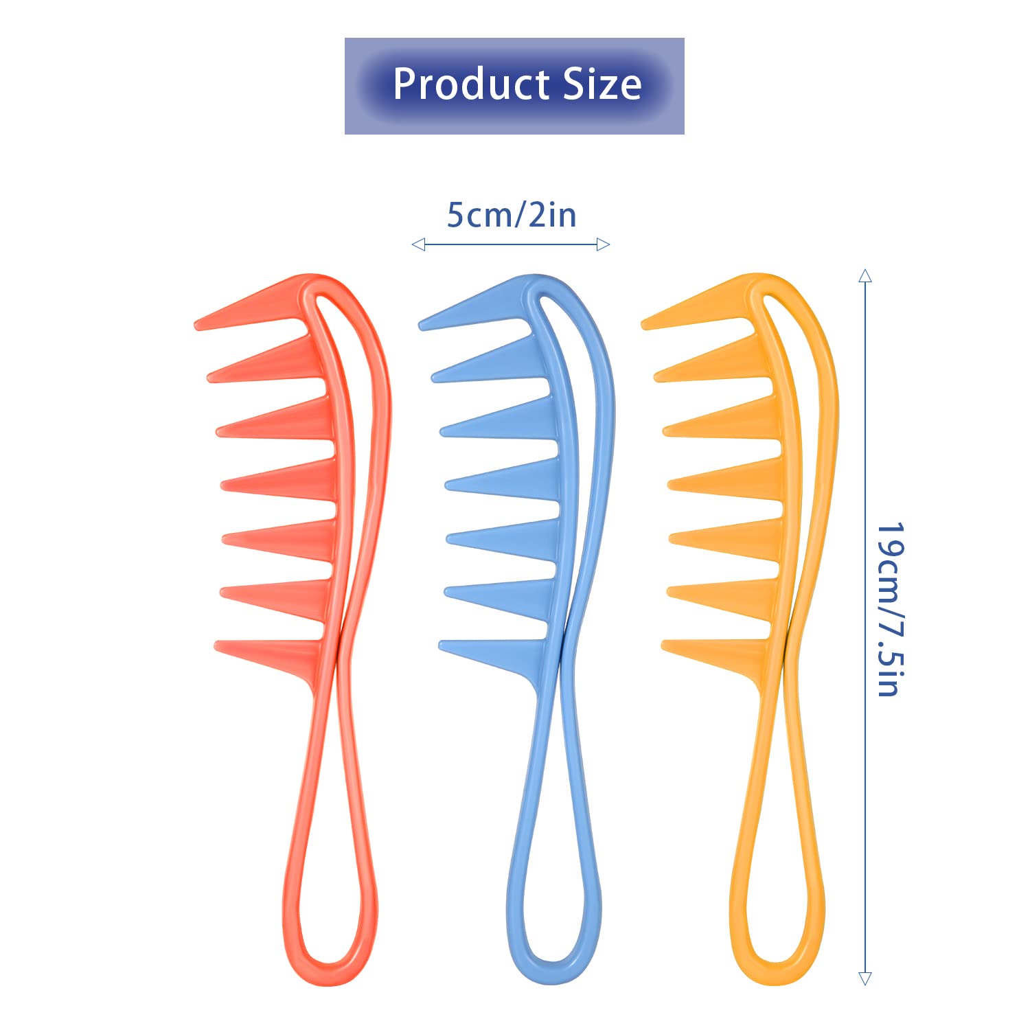 3Pcs Wide Tooth Comb, Large Tooth Combs Wide Tooth Curl Comb Shark Teeth Hair Hairstyle Tool for Curly Wet Wavy Thick Hair Wigs Barber Salon, Women Men (Orange, Blue, Pink)