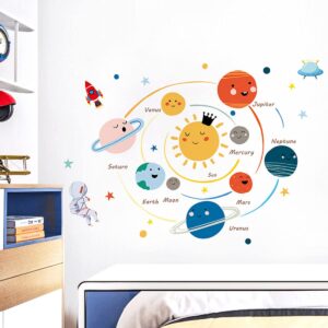 Space Wall Stickers, Planet Wall Decals for Kids Room Space Wall Decor Peel and Stick Boy Bedroom Nursery Classroom, Playroom, Daycare