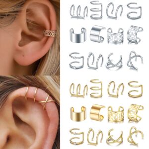 24 Pcs Gold Silver Hair Braids Dreadlock Non-Piercing Ear Clip Beard Beads Cuffs Clip Hair for Women Men Hair Accessories Styling Jewelry Tools