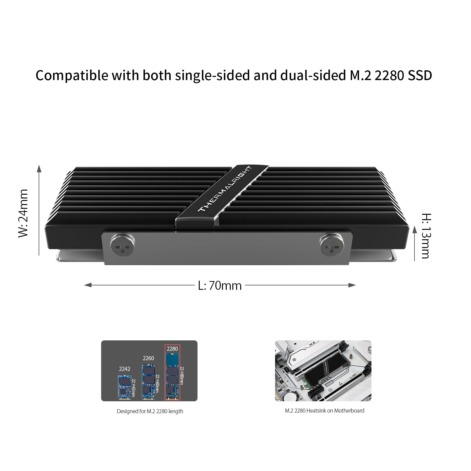 Thermalright TR-M.2 2280 Type A B 2280 heatsink for SSD Cooling M.2 2280 heatsink Cooler, Aluminum, with 2 Thermal Conductivity, Desktop High Performance SSD Cooler, Black