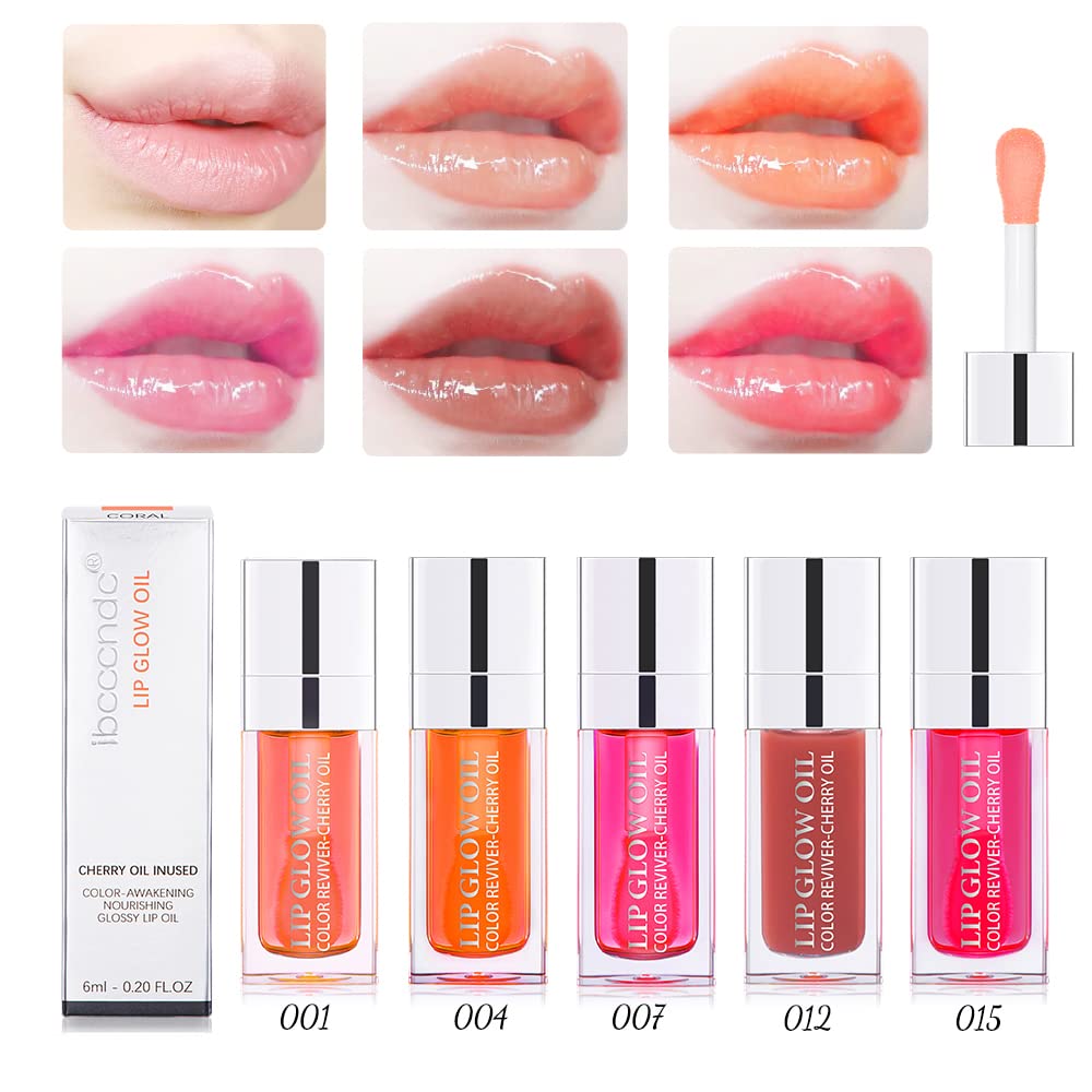 Hydrating Lip Glow Oil, Moisturizing Lip Gloss, Plumping Lip Oil, Non-Sticky Long Lasting Lip Oil Gloss, Transparent Lip Oil Tinted, Reduce lip lines (Cherry(#015))