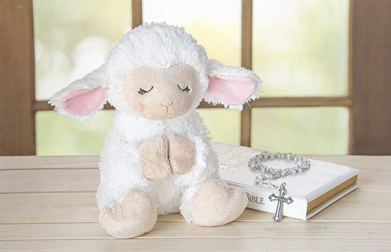 Ganz Blessed Plush Lamb 8.5 inches with Rosary Set and Prayer Pamphlet for First Communion, Christening, Baby Baptism Gifts Girl, Catholic Boys from Parents, Grandparents