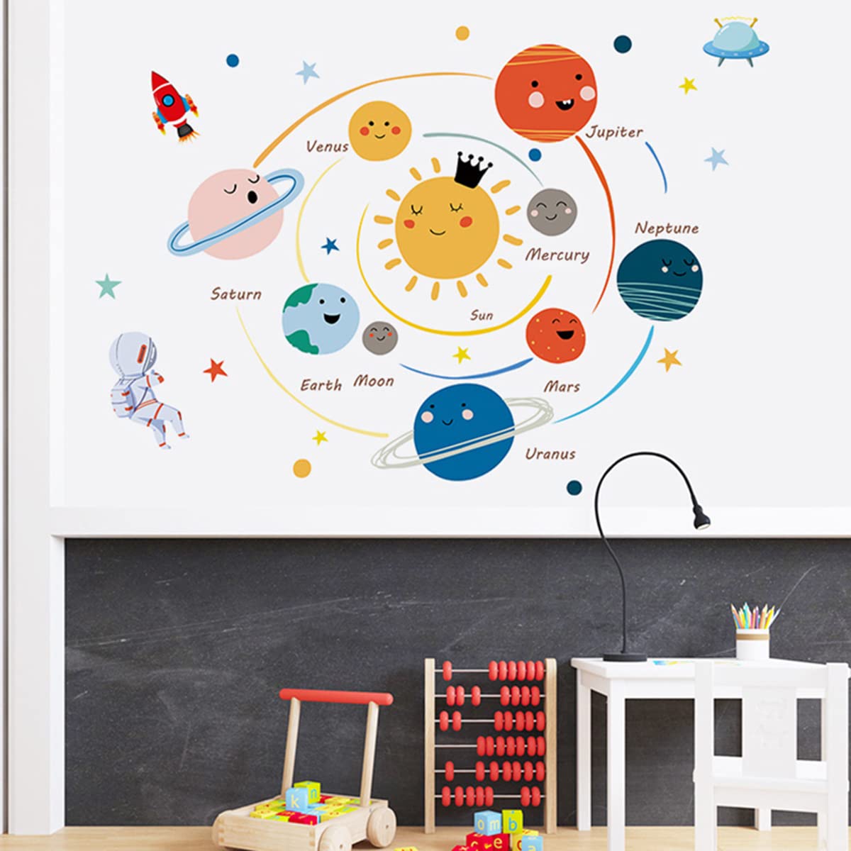 Space Wall Stickers, Planet Wall Decals for Kids Room Space Wall Decor Peel and Stick Boy Bedroom Nursery Classroom, Playroom, Daycare