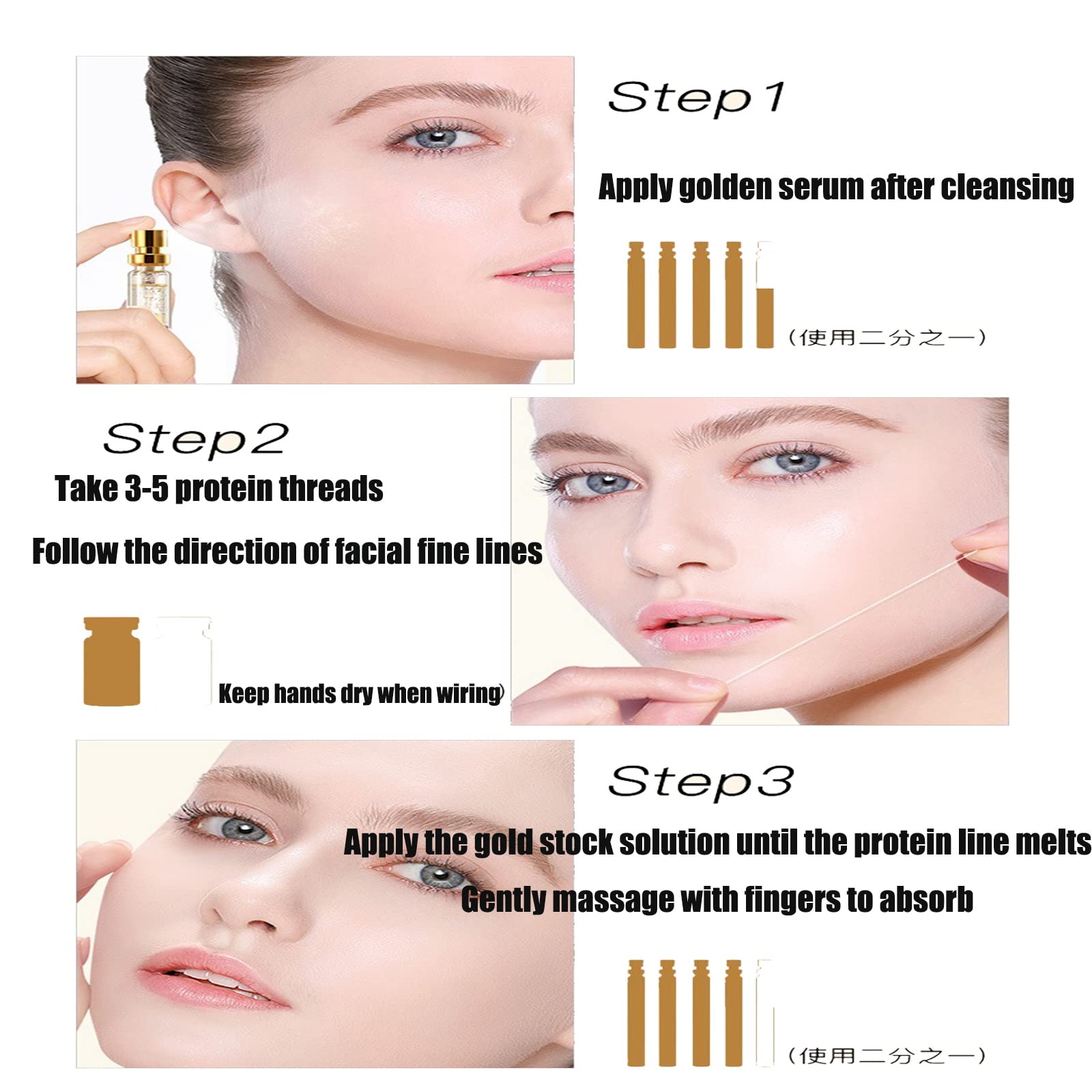 CYSMJDKJ Instalift Protein Thread Lifting Set, Soluble Protein Threads and Nano Gold Essence Combination, Absorbable Collagen Thread for Face Lift, Smoothes Fine Lines