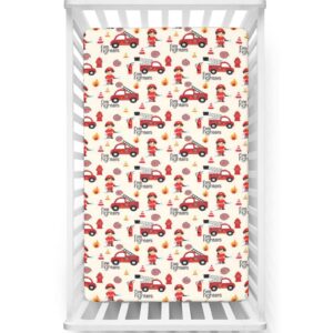 fire truck themed fitted crib sheet,standard crib mattress fitted sheet soft & stretchy fitted crib sheet-crib mattress sheet or toddler bed sheet, 28“ x52“,multicolor