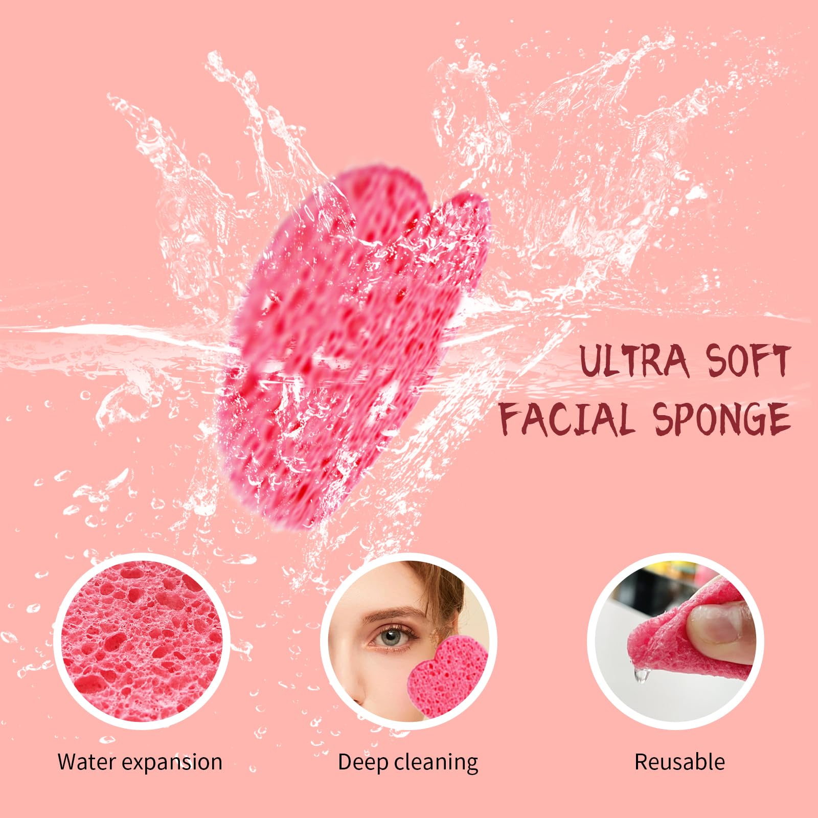 50 Count Facial Sponges - Cellulose Facial Sponges Exfoliating Heart Shape Reusable Compressed Facial Sponges for Facial Cleansing Mask Makeup Removal