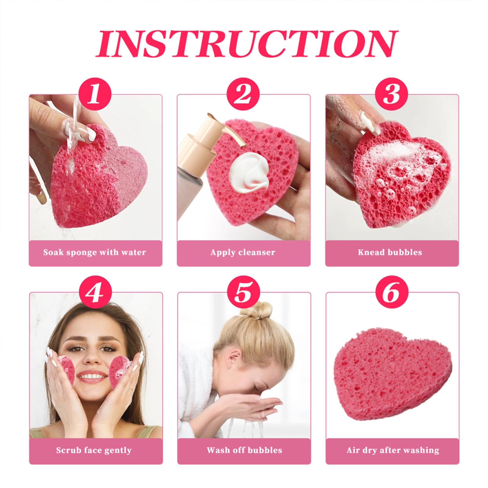 50 Count Facial Sponges - Cellulose Facial Sponges Exfoliating Heart Shape Reusable Compressed Facial Sponges for Facial Cleansing Mask Makeup Removal