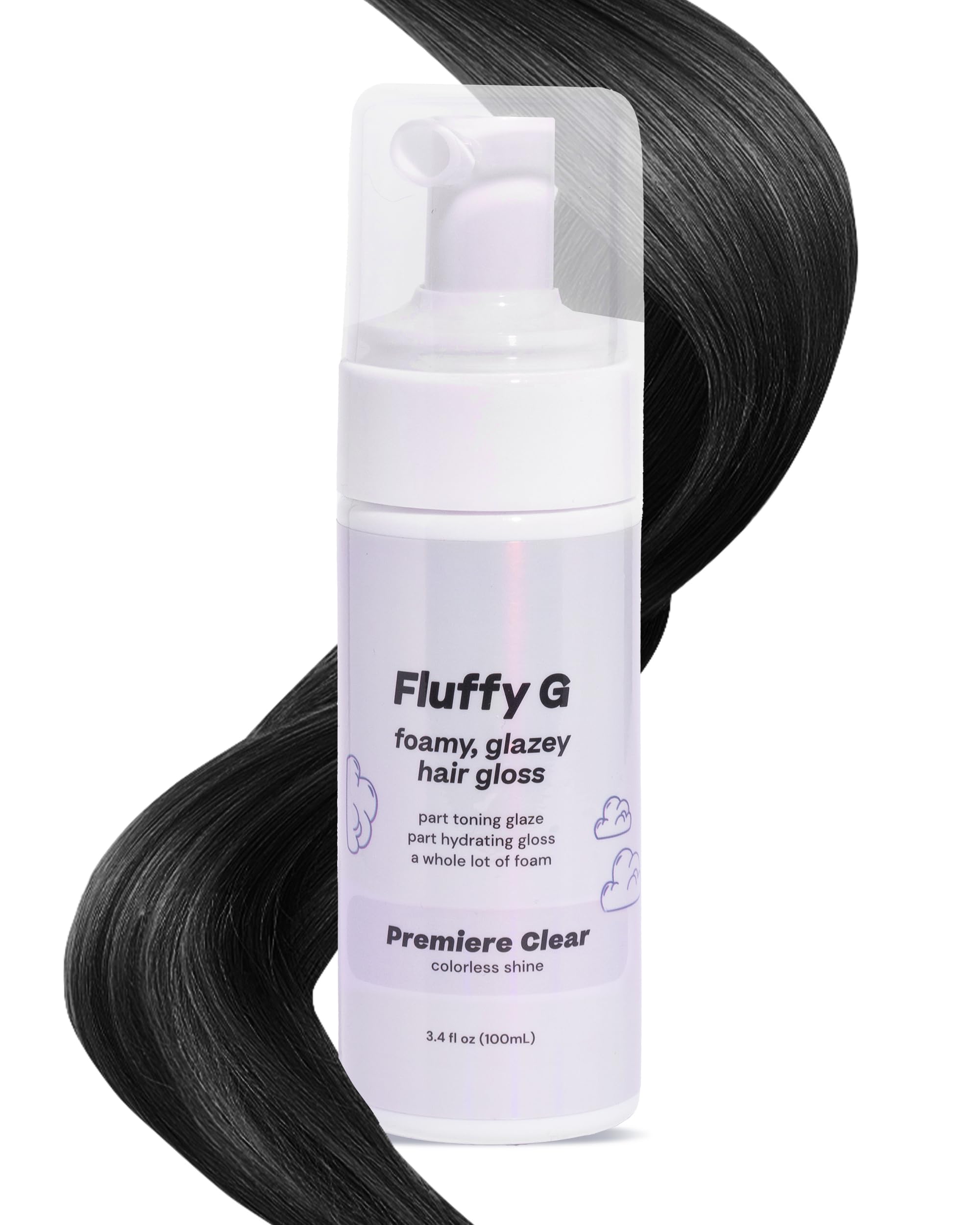 Fluffy G Hair Gloss by Hally Hair, (Clear) - 3.4 fl oz - Hair Glaze for Color-Treated, Fine, Dry & Frizzy Hair - High Shine Shiny Hair Products for Vibrant, Fluffy & Fuller-Looking Hair