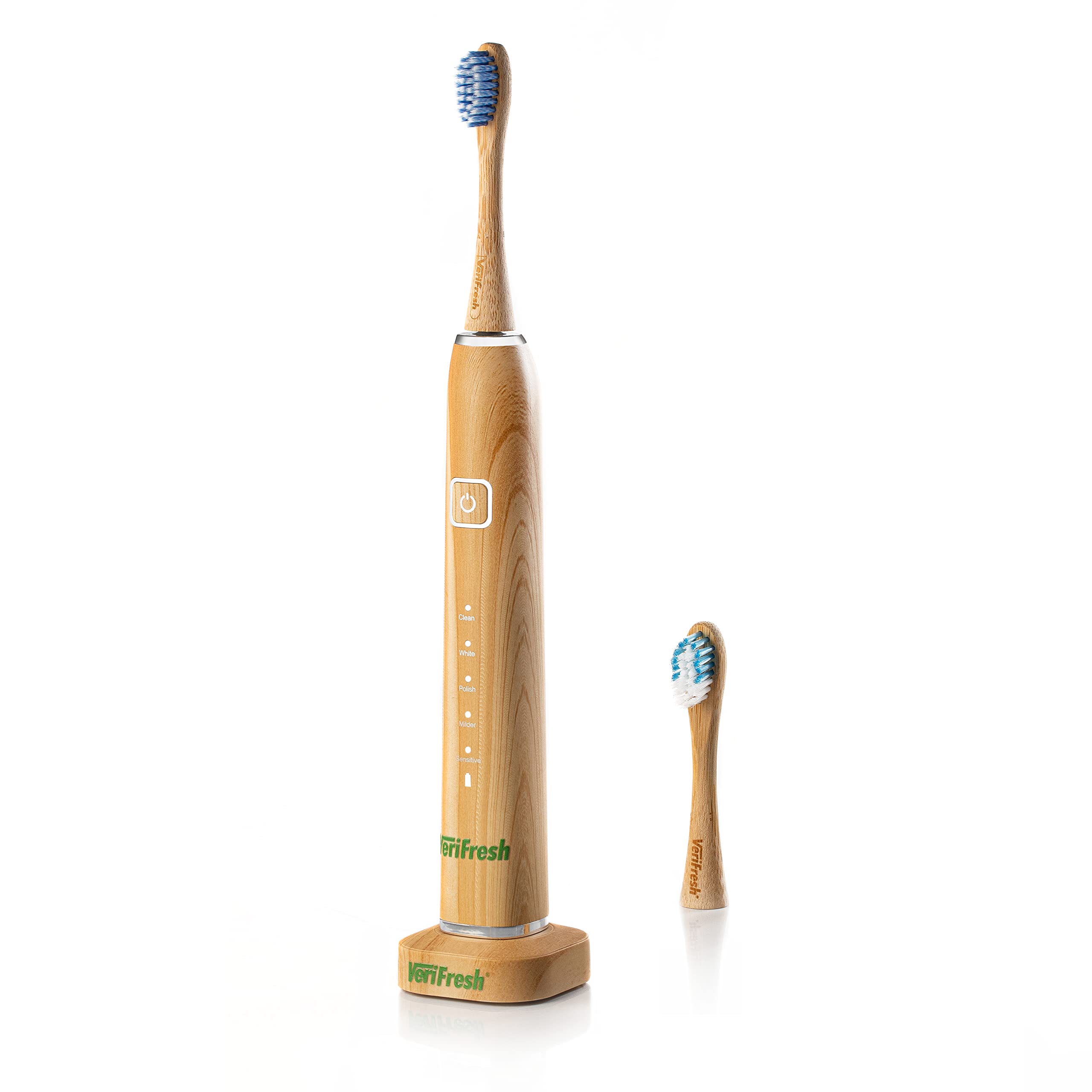 VeriFresh Sonic Bamboo Toothbrush - Biodegradeable Bamboo Heads with Castor Oil bristles - Includes 2 Brush Heads