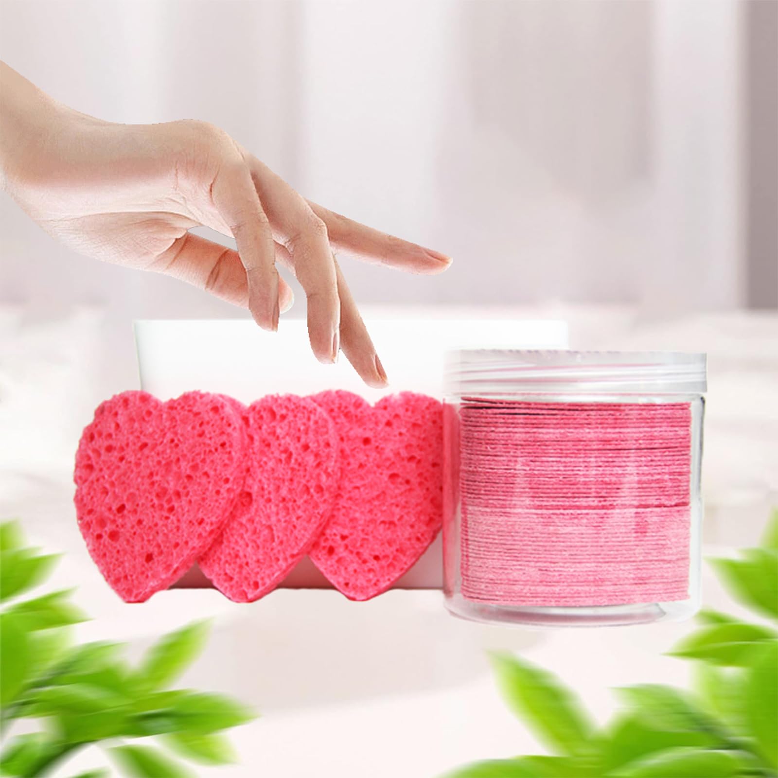 50 Count Facial Sponges - Cellulose Facial Sponges Exfoliating Heart Shape Reusable Compressed Facial Sponges for Facial Cleansing Mask Makeup Removal