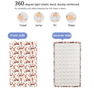 Fire Truck Themed Fitted Crib Sheet,Standard Crib Mattress Fitted Sheet Soft & Stretchy Fitted Crib Sheet-Crib Mattress Sheet or Toddler Bed Sheet, 28“ x52“,Multicolor