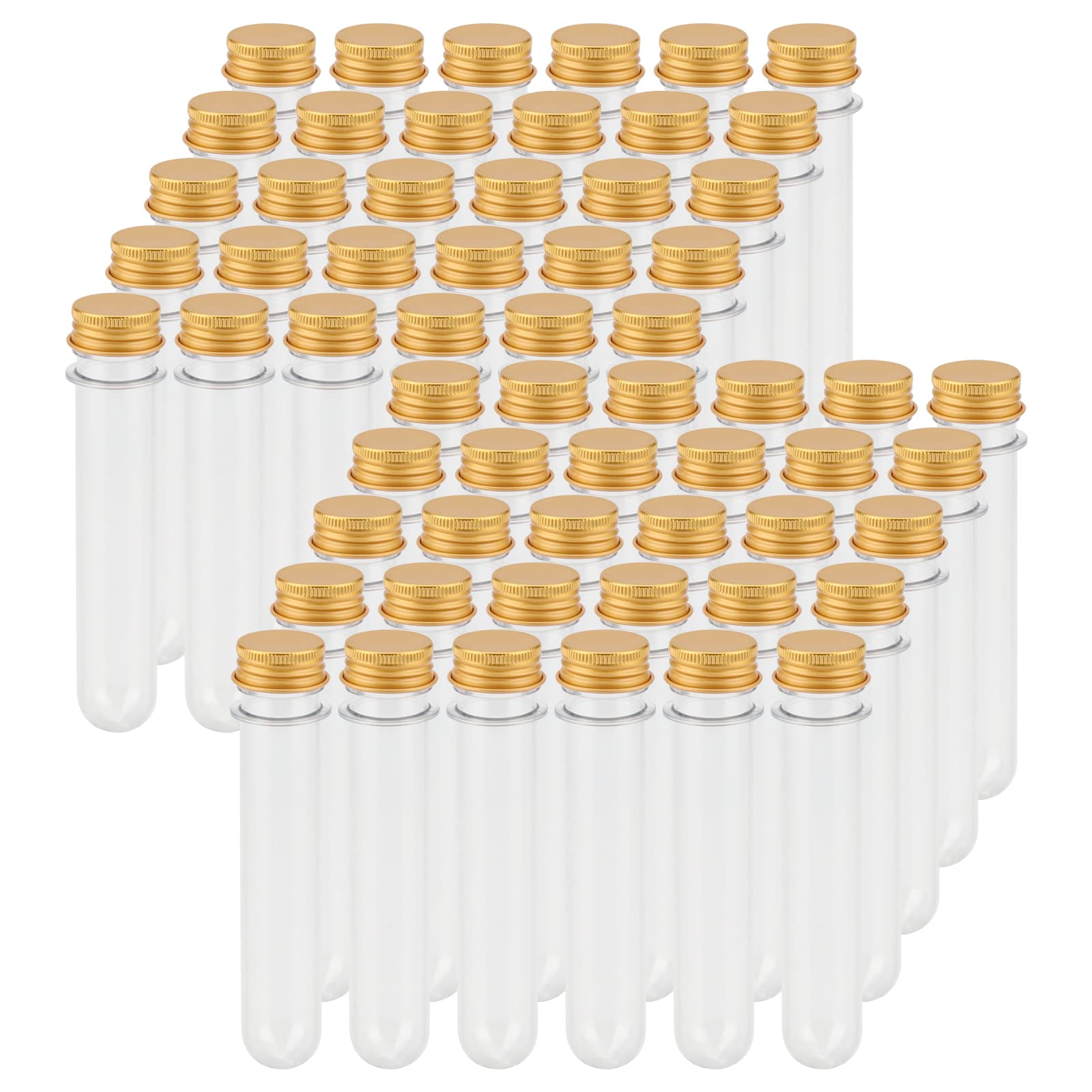 LEXININ 60 PCS 40ml Clear Plastic Test Tube with Lid, Test Tubes with Gold Screw Caps, Plastic Tubes for Craft Wedding Decor