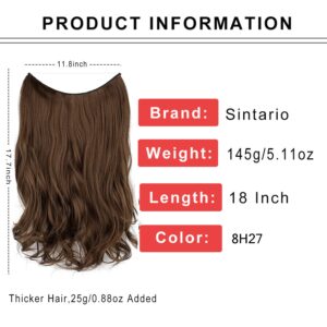 Halo Hair Extensions Thick Invisible Wire Hair Extension 5 Types Adjustable Headwidth Size Wavy Curly Long 18 Inches Hairpiece(Chocolate Brown)