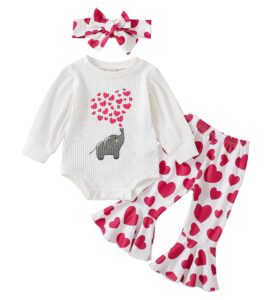 adxsun baby girl valentine's day outfits heart print romper+flared pants+headband infant clothes 0-18 months