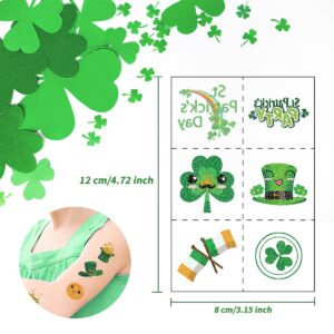 16 Sheets St Patrick's Day Tattoos for Kids, 96 Pieces Glitter Temporary Tattoos Green Shamrock Hat Irish Pattern Stickers for Face Body St Patricks Day Decorations Party Favors