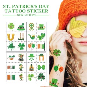 16 Sheets St Patrick's Day Tattoos for Kids, 96 Pieces Glitter Temporary Tattoos Green Shamrock Hat Irish Pattern Stickers for Face Body St Patricks Day Decorations Party Favors