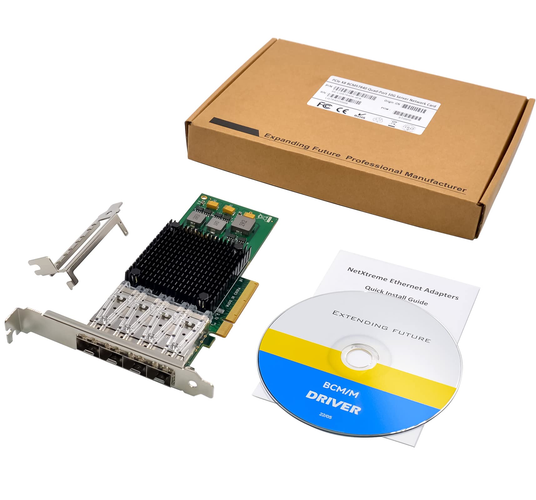 10Gb PCI-e 3.0 X8 NIC Network Card,Quad- SFP+ Port, with Broadcom BCM57840 Controller, PCI Express Ethernet LAN Adapter Support Windows Server/Linux/VMware