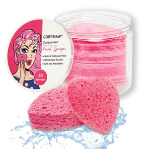 50 count facial sponges - cellulose facial sponges exfoliating heart shape reusable compressed facial sponges for facial cleansing mask makeup removal