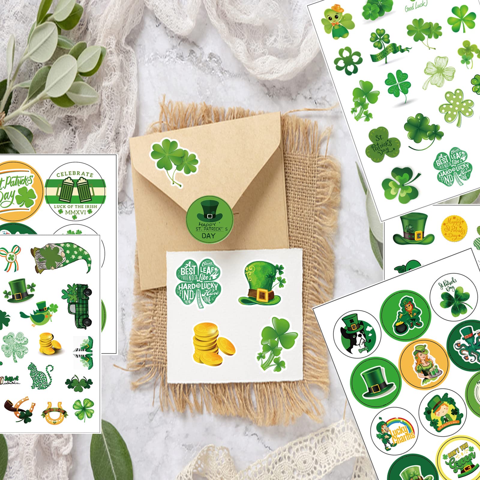 333PCS St Patricks Day Stickers, Shamrock Stickers, St. Patrick's Day Stickers for Kids Party Favors Decorations, Irish Shamrock Labels for Toys Cards Craft Scrapbooking