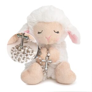 Ganz Blessed Plush Lamb 8.5 inches with Rosary Set and Prayer Pamphlet for First Communion, Christening, Baby Baptism Gifts Girl, Catholic Boys from Parents, Grandparents