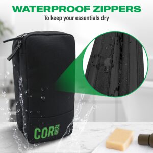 COR Surf Compact Toiletry Travel Bag Hanging, Premium Mens and Women Dopp Kit for Travel | Waterproof with 4 Separate Compartments and Waterproof Zippers (Black)