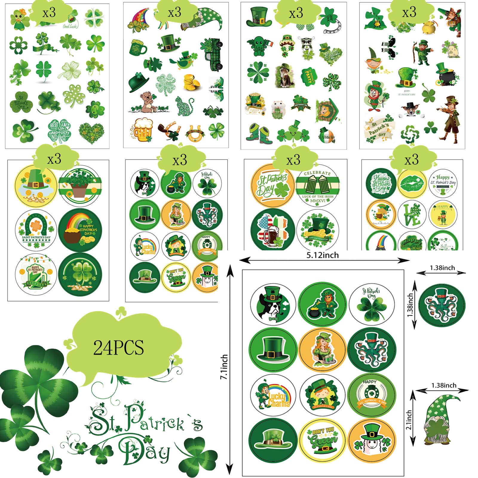 333PCS St Patricks Day Stickers, Shamrock Stickers, St. Patrick's Day Stickers for Kids Party Favors Decorations, Irish Shamrock Labels for Toys Cards Craft Scrapbooking