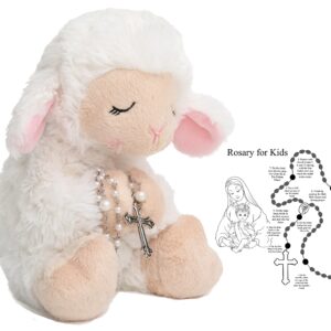 Ganz Blessed Plush Lamb 8.5 inches with Rosary Set and Prayer Pamphlet for First Communion, Christening, Baby Baptism Gifts Girl, Catholic Boys from Parents, Grandparents