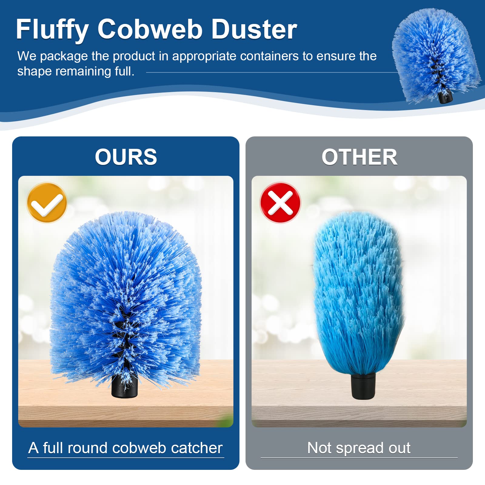 VITEVER Twist-On Cobweb Duster Head Brush, Fits Standard 3/4 inch Threaded Poles, Attachment Brush, Spider Web Duster Brush for Outdoor & Indoor Cleaning