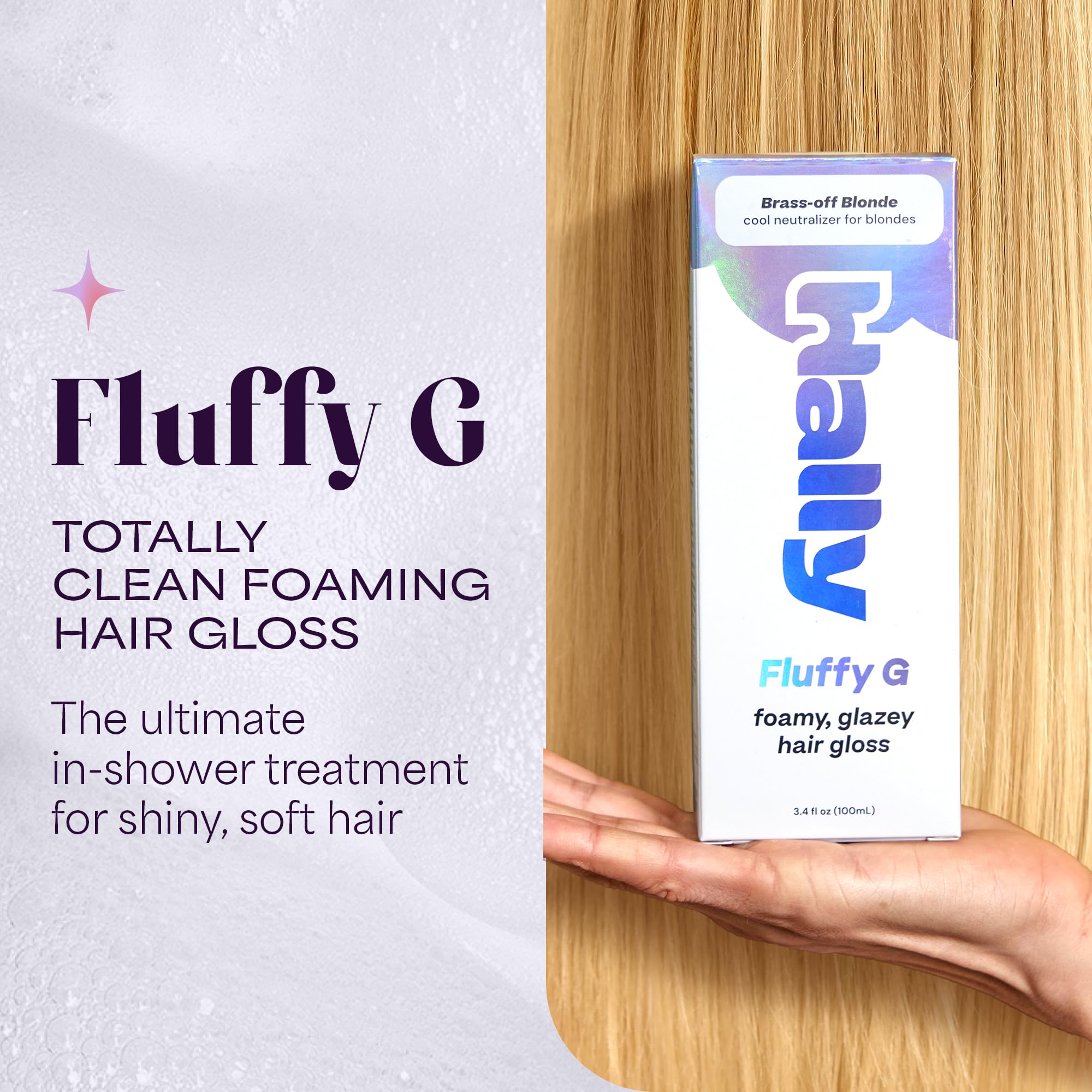 Fluffy G Hair Gloss by Hally Hair, (Blonde) - 3.4 fl oz Hair Glaze for Blondes, Brassy & Color-Treated Hair - High Shine Shiny Hair Products for Vibrant, Fluffy & Fuller-Looking Hair