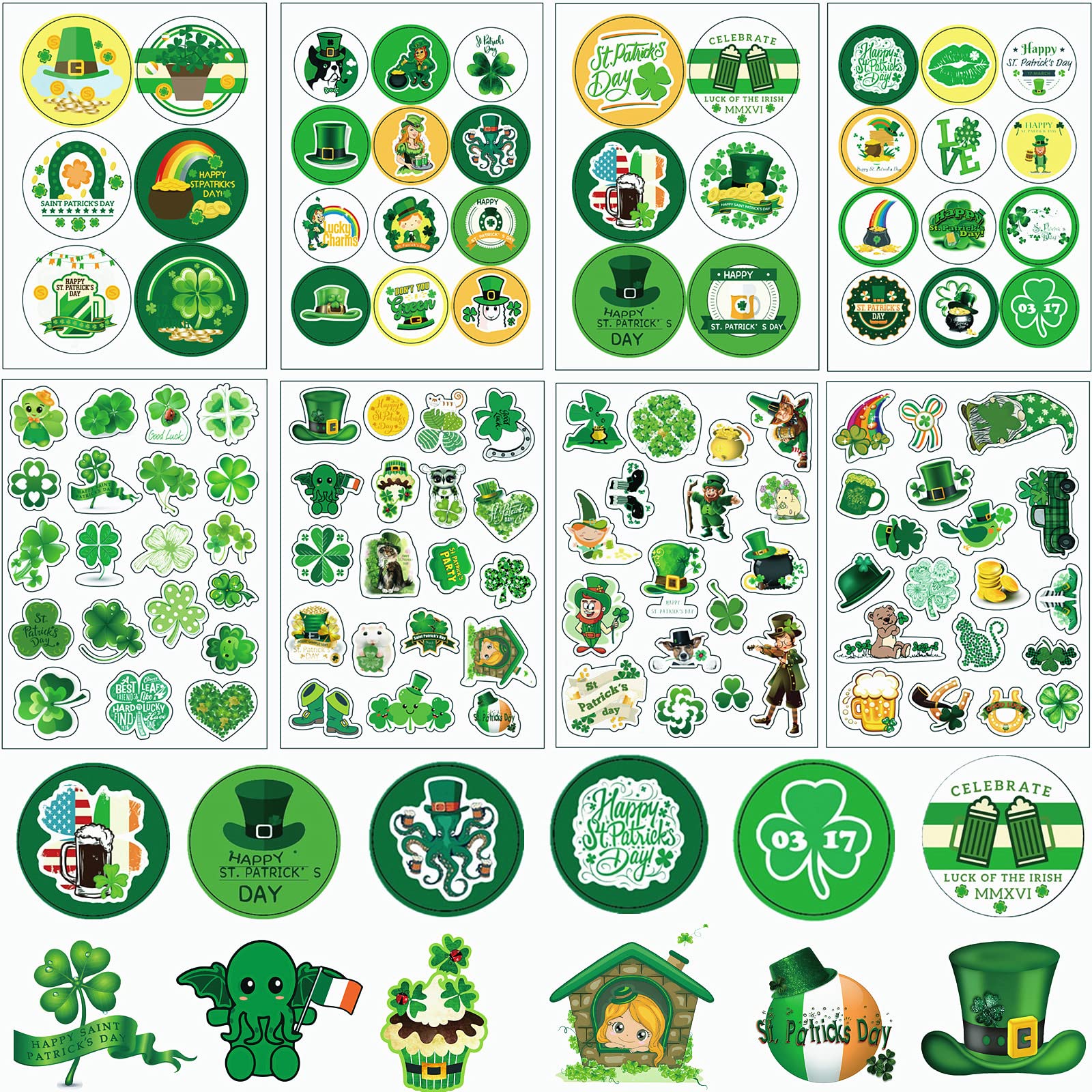 333PCS St Patricks Day Stickers, Shamrock Stickers, St. Patrick's Day Stickers for Kids Party Favors Decorations, Irish Shamrock Labels for Toys Cards Craft Scrapbooking