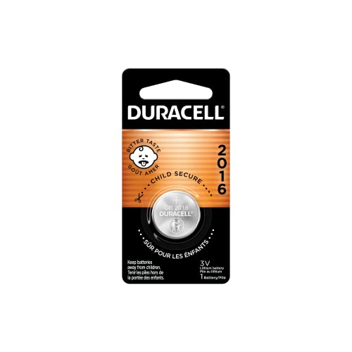 Duracell CR2016 3V Lithium Battery, Child Safety Features, 1 Count Pack, Lithium Coin Battery for Key Fob, Car Remote, Glucose Monitor, CR Lithium 3 Volt Cell (Pack of 4)