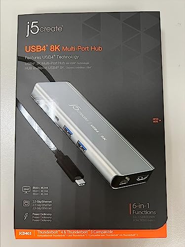 j5create USB4 8K Multi-Function Hub - 8K60/4K144 HDMI, 2.5G Ethernet, PD Charging, 10Gbps USB-A, 10Gbps USB-C Ports | Compatible with MacBook, Windows, Thunderbolt 3/4, and USB4 Devices (JCD403)