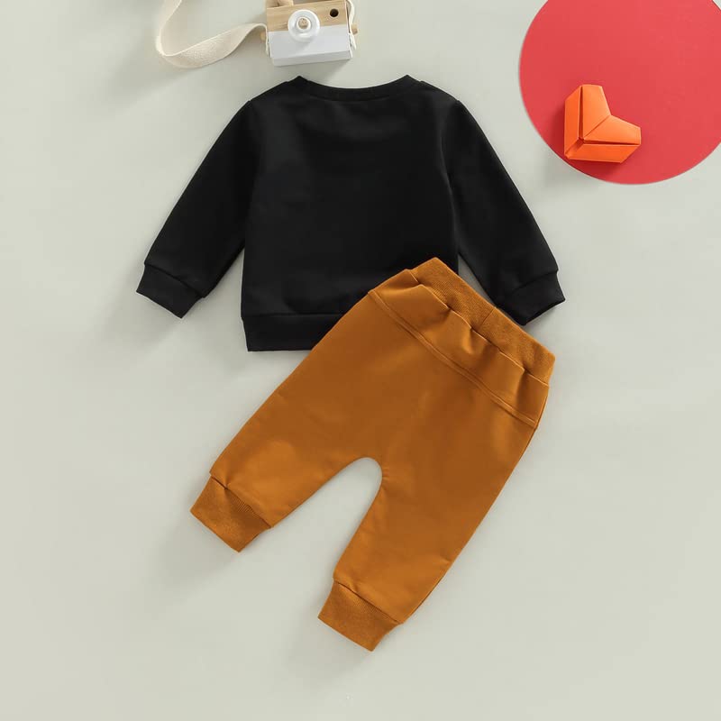 Toddler Baby Boy Valentines Day Clothes Mr Steal My Heart Crewneck Sweatshirt Shirt Top Pants Spring Outfit (Black,18-24 Months)