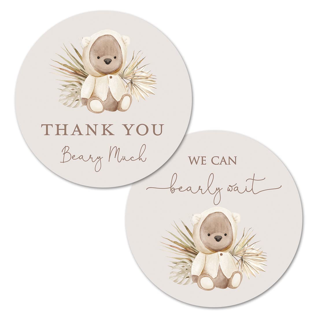 2" Round Boho Bear Baby Shower Thank You Favor Stickers - Set of 40 (Neutral)