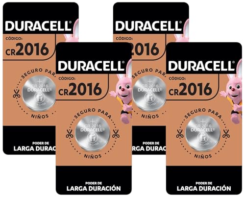 Duracell CR2016 3V Lithium Battery, Child Safety Features, 1 Count Pack, Lithium Coin Battery for Key Fob, Car Remote, Glucose Monitor, CR Lithium 3 Volt Cell (Pack of 4)