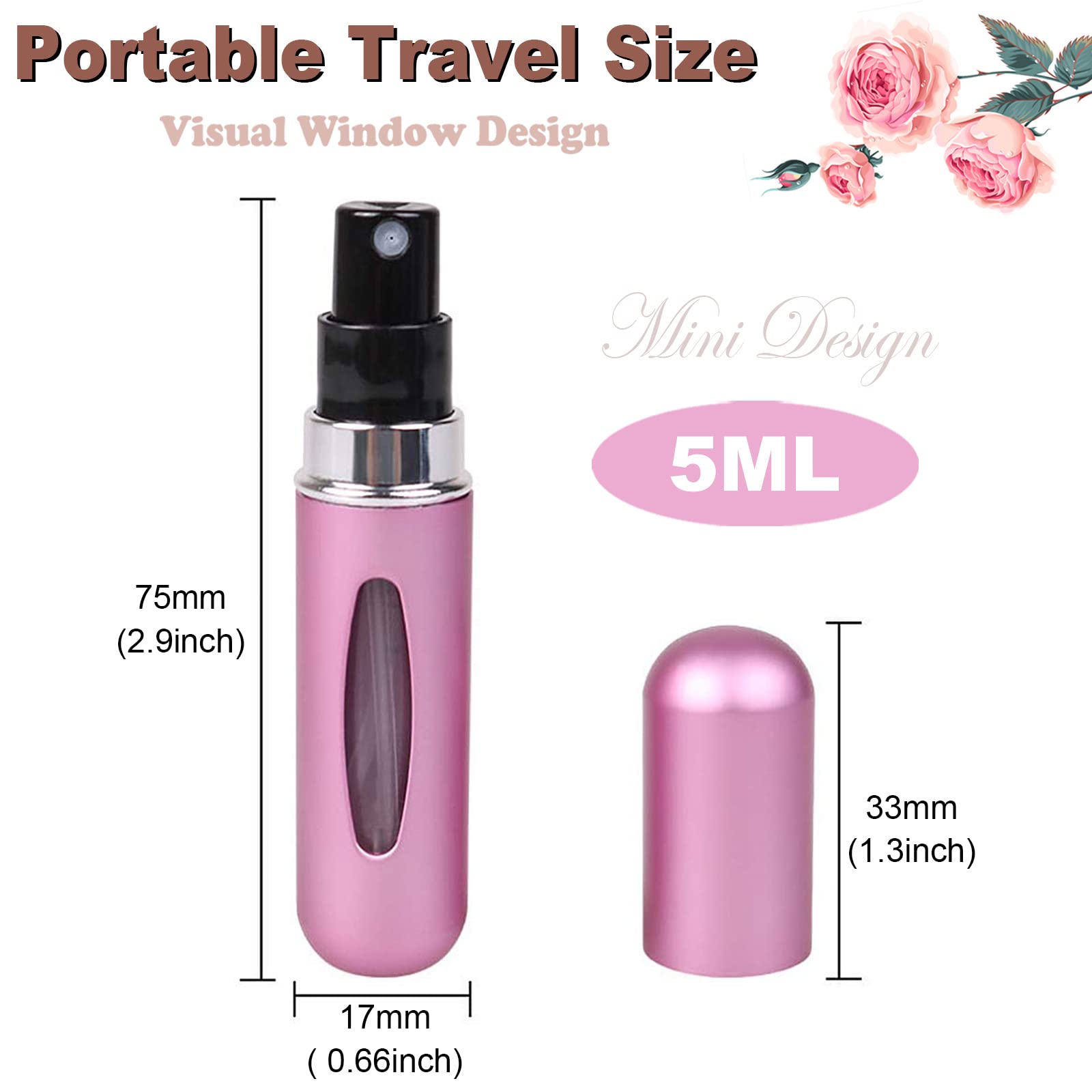 LAIKME Travel Mini perfume Refillable Atomizer Container, Pocket Travel Size Cologne Sprayer, Perfume Scent Pump Case, Fragrance Empty spray bottle for Traveling and Outgoing 5ml