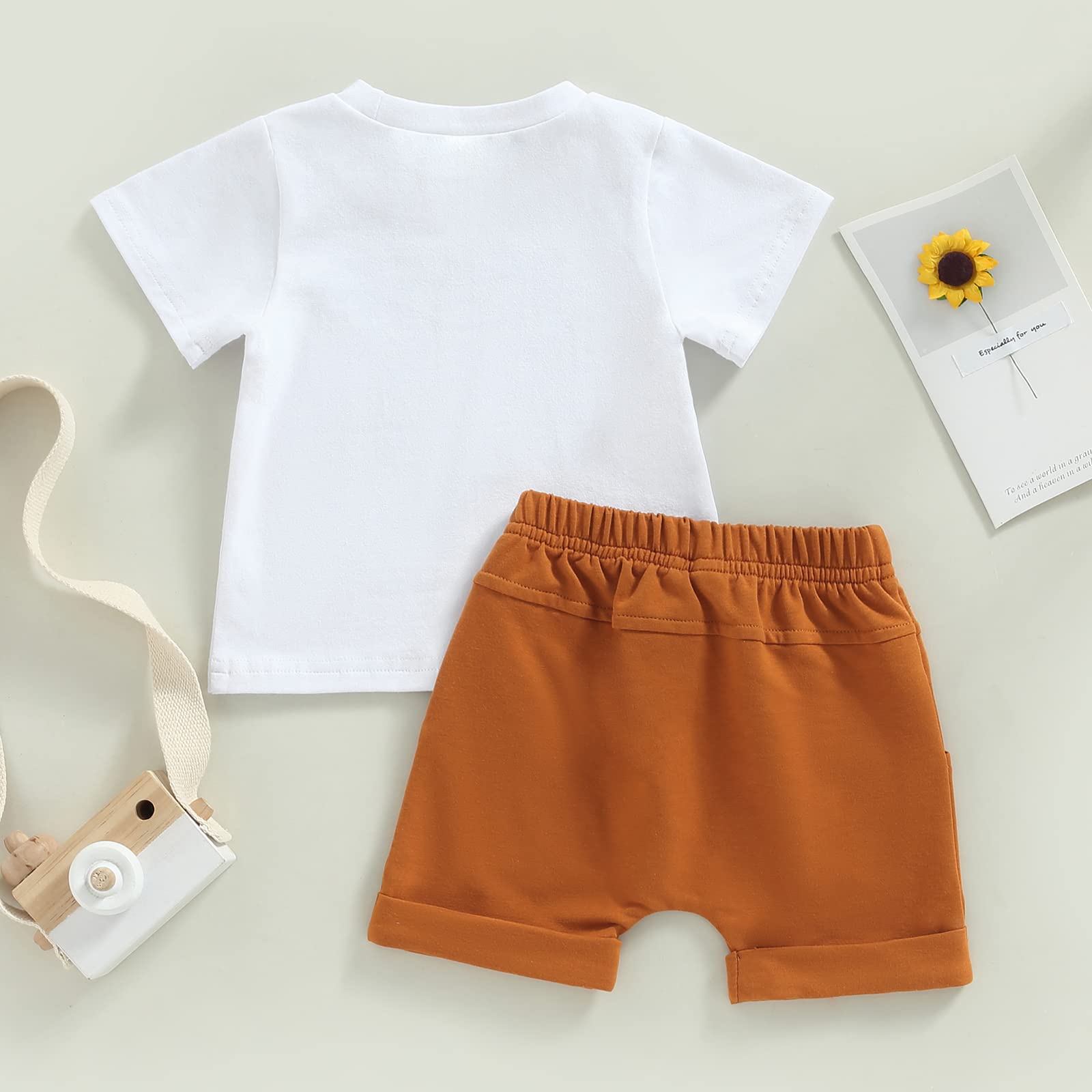 Infant Baby Boys Summer Clothes Sets Outfits Letter Print Short Sleeve T-Shirt and Stretch Casual Rolled Shorts Set (White, 0-6 Months)