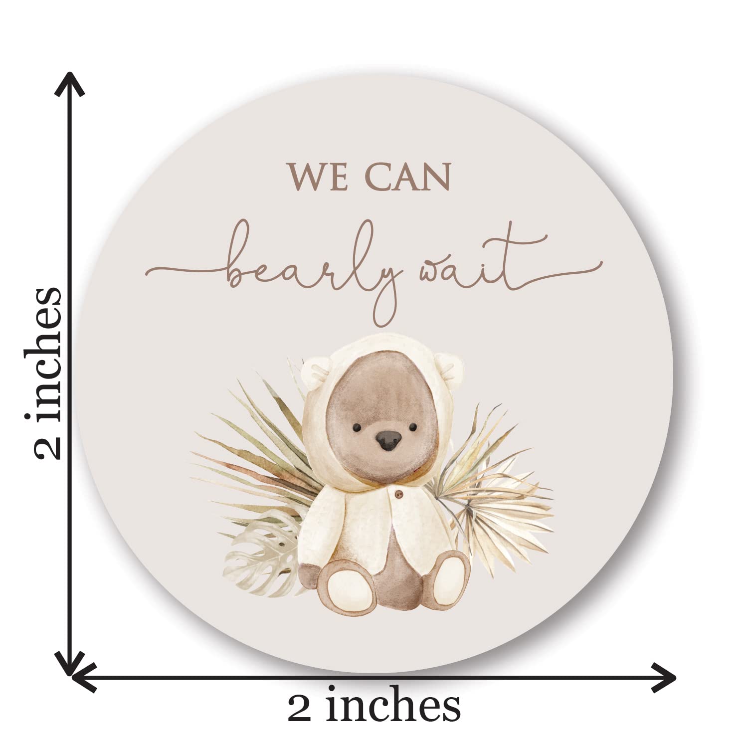 2" Round Boho Bear Baby Shower Thank You Favor Stickers - Set of 40 (Neutral)