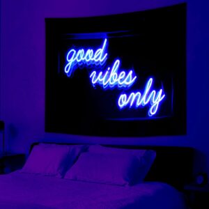 Blacklight Tapestry for Bedroom Blue Room Decor Aesthetic 𝑮𝒐𝒐𝒅 𝑽𝒊𝒃𝒆𝒔 𝑶𝒏𝒍𝒚 𝑾𝒐𝒓𝒅𝒔 Glow in the Dark Tapestry UV Reaction Tapestry Wall Hanging for Living Room Dorm Decor (51''Hx60''L)