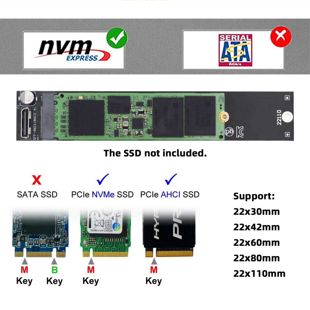 NFHK Oculink SFF-8612 SFF-8611 to M.2 Kit NGFF M-Key to NVME PCIe SSD 2280 22110mm Adapter for Mainboard