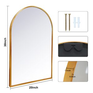 Gold Arch Mirror 20 x 30 Inch, Bathroom Arched Mirror in Aluminum Alloy Frame, Brushed Gold Arched Wall Mirror for Entryway, Bedroom, Mantel, Hallway, Salon (Gold, 20" x 30")