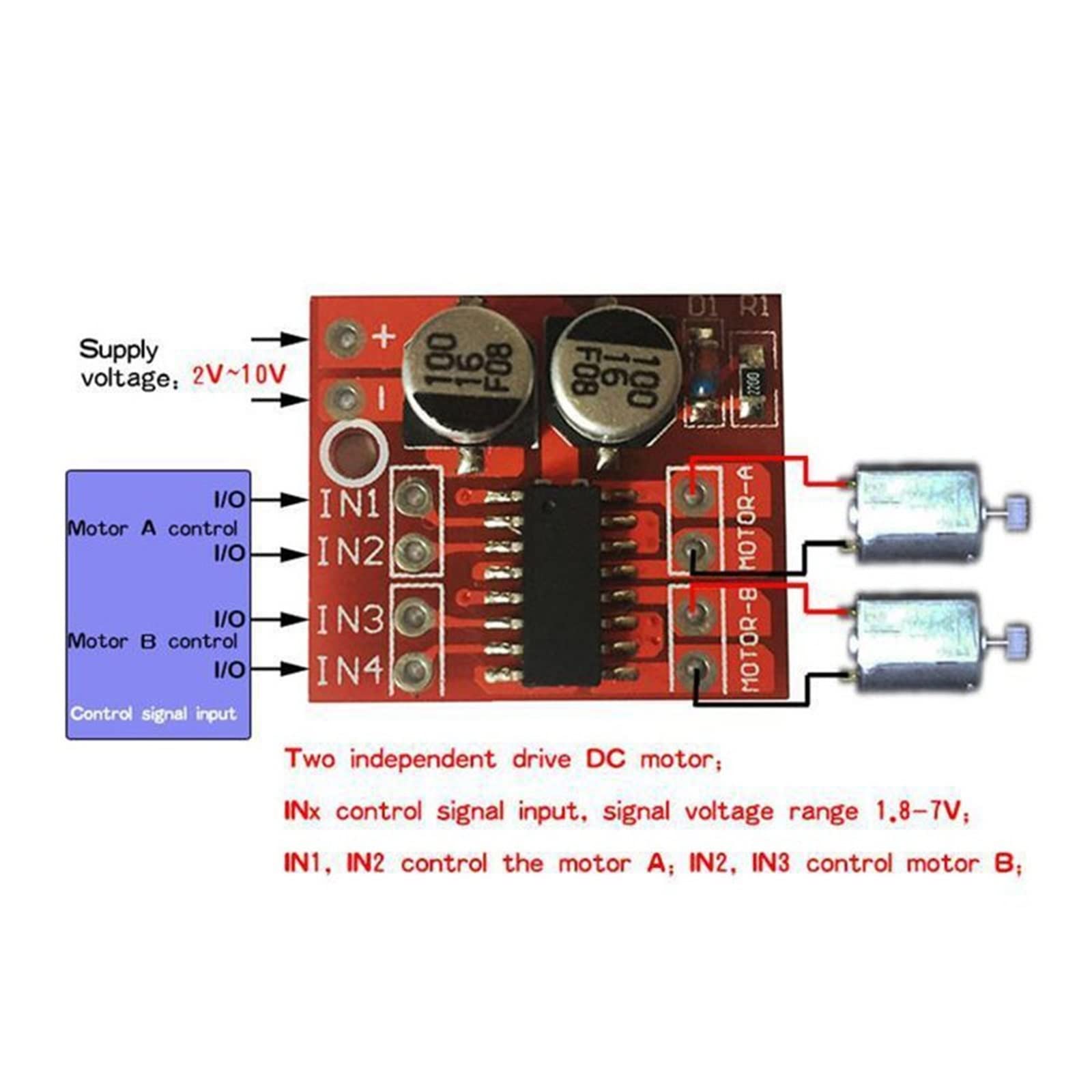 JEMITA L298N Driver Board Module L298N Stepper Motor Smart car Robot breadboard peltier High Power L298 DC Motor Driver (Size : Mini-L298N)