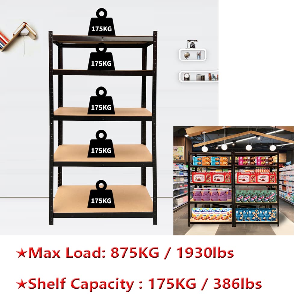 5 Shelf Garage Shelving, Heavy Duty Garage Storage Shelves with Adjustable Durable MDF Boards, Utility Rack Shelves Organization Multipurpose Shelf Max 1411lbs Load Capacity, 35"W x 16.5"D x 70"H