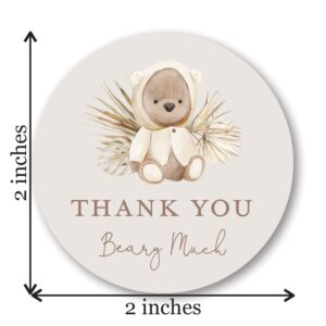 2" Round Boho Bear Baby Shower Thank You Favor Stickers - Set of 40 (Neutral)