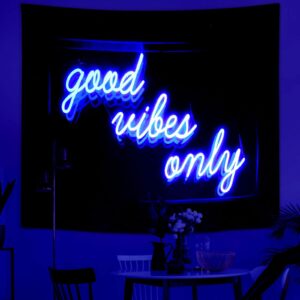 Blacklight Tapestry for Bedroom Blue Room Decor Aesthetic 𝑮𝒐𝒐𝒅 𝑽𝒊𝒃𝒆𝒔 𝑶𝒏𝒍𝒚 𝑾𝒐𝒓𝒅𝒔 Glow in the Dark Tapestry UV Reaction Tapestry Wall Hanging for Living Room Dorm Decor (51''Hx60''L)