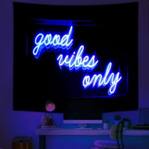 Blacklight Tapestry for Bedroom Blue Room Decor Aesthetic 𝑮𝒐𝒐𝒅 𝑽𝒊𝒃𝒆𝒔 𝑶𝒏𝒍𝒚 𝑾𝒐𝒓𝒅𝒔 Glow in the Dark Tapestry UV Reaction Tapestry Wall Hanging for Living Room Dorm Decor (51''Hx60''L)